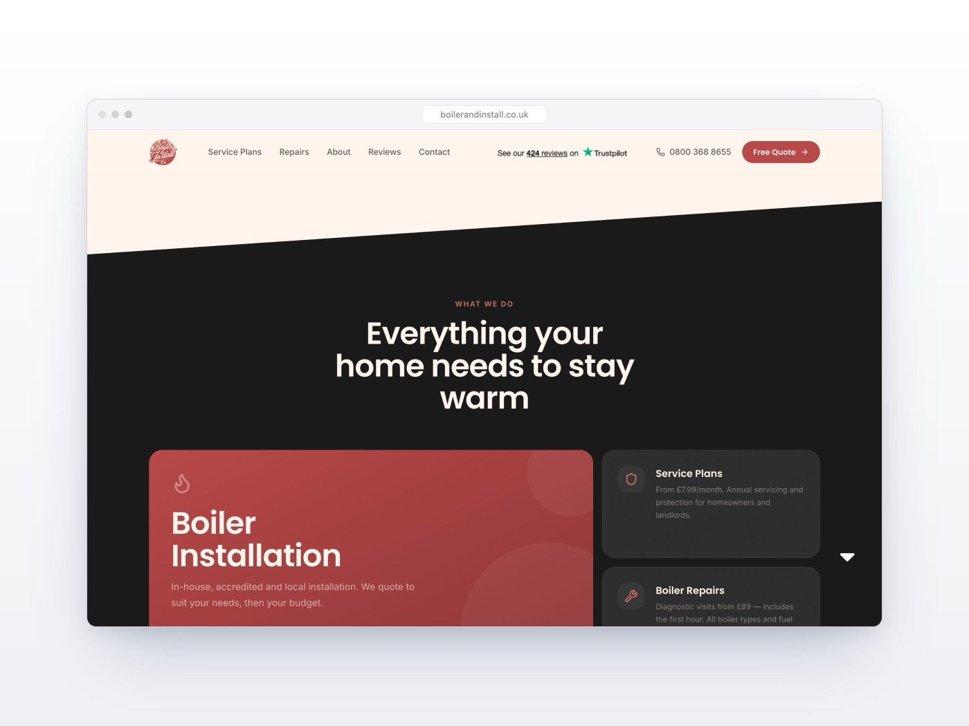 Boiler and Install services in a browser window
